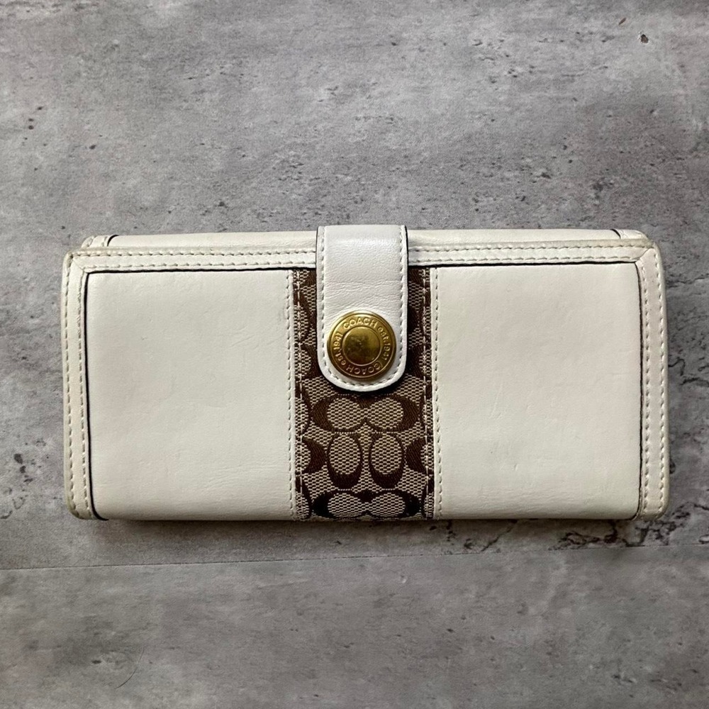 Coach Wallet Women OS White Signature Leather Canvas Bifold